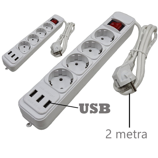 Przedłużacz (4 gniazda, 3 wejścia USB) 2 SZT